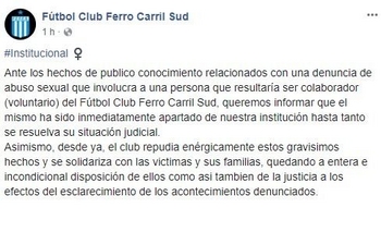 Imagen de la nota: Ferro apartó a uno de los presuntos implicados