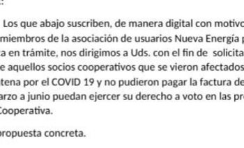 Pedido de la asociación de usuarios “Nueva Energía” Imagen de la nota: Pedido de la asociación de usuarios “Nueva Energía”