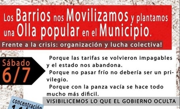 Convocan a una olla popular frente al Municipio Imagen de la nota: Convocan a una olla popular frente al Municipio
