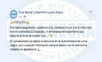 Imagen de la nota: Robaron en los dormis  del Club Loma Negra
